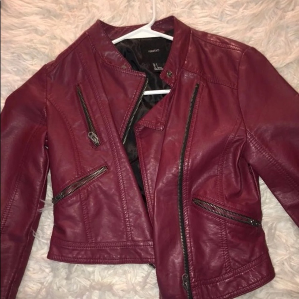 Red faux leather jacket